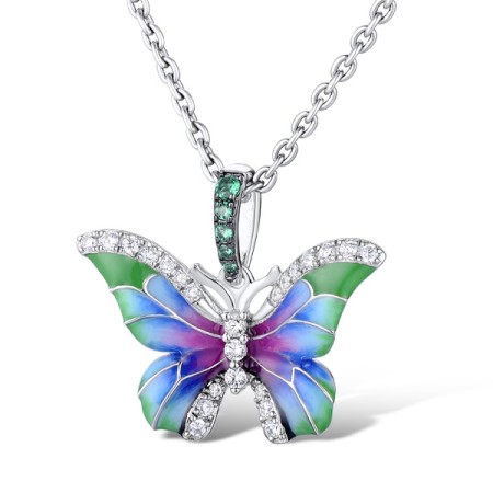 Sterling Silver w/ Black White Plating Pendant White Cubic Zirconia,Enamel,Green Spinel (P310829ENASK925)