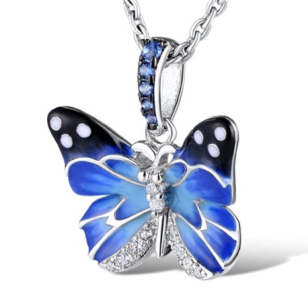 Sterling Silver w/ Black White Plating Pendant Enamel,White Cubic Zirconia,Blue Spinel (P310830ENASK925)