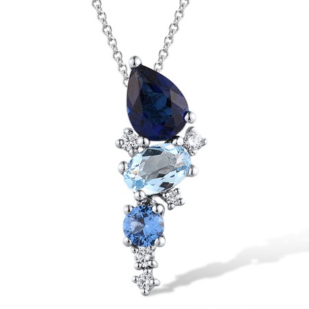 Sterling Silver Pendant Blue Glass,Blue Spinel,White Cubic Zirconia (P310916BGNZSL925)