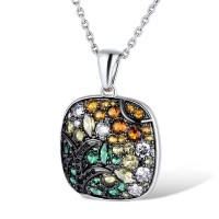 Sterling Silver w/ Black White Plating Pendant Black spinel,Green Nano Cubic Zirconia (Per,Green Spinel,White Cubic Zirconia,Yellow Nano Cubic Zirconia (Ci (P311068MULSK925)
