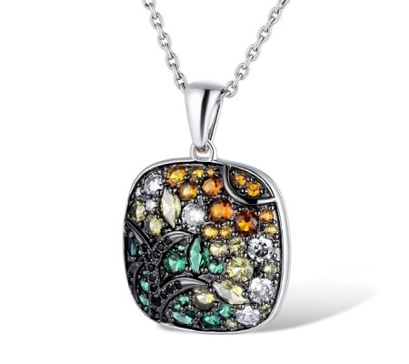 Sterling Silver w/ Black White Plating Pendant Black spinel,Green Nano Cubic Zirconia (Per,Green Spinel,White Cubic Zirconia,Yellow Nano Cubic Zirconia (Ci (P311068MULSK925)