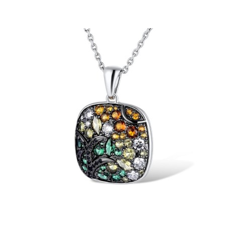 Sterling Silver w/ Black White Plating Pendant Black spinel,Green Nano Cubic Zirconia (Per,Green Spinel,White Cubic Zirconia,Yellow Nano Cubic Zirconia (Ci (P311068MULSK925)