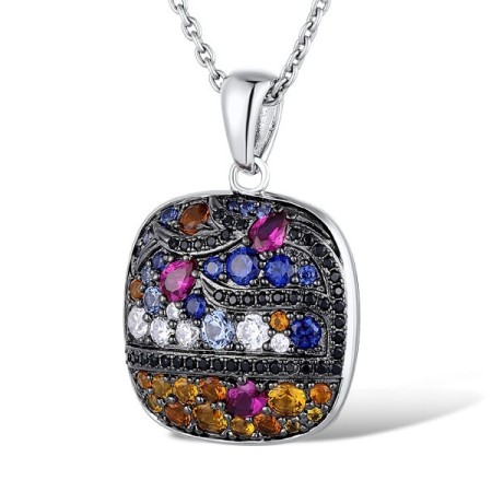 Sterling Silver w/ Black White Plating Pendant Black spinel,Blue Spinel,Created Ruby,Created Sapphire,White Cubic Zirconia,Yellow Nano Cubic Zirconia (Ci (P311069MULSK925)