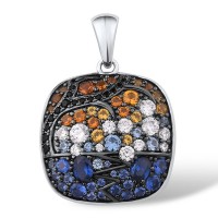 Sterling Silver w/ Black White Plating Pendant Black spinel,Blue Nano Cubic Zirconia,Blue Spinel,White Cubic Zirconia,Yellow Nano Cubic Zirconia (Ci (P311070MUL2SK925)