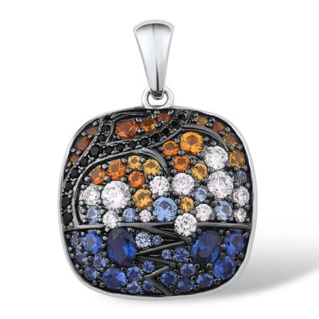 Sterling Silver w/ Black White Plating Pendant Black spinel,Blue Nano Cubic Zirconia,Blue Spinel,White Cubic Zirconia,Yellow Nano Cubic Zirconia (Ci (P311070MUL2SK925)