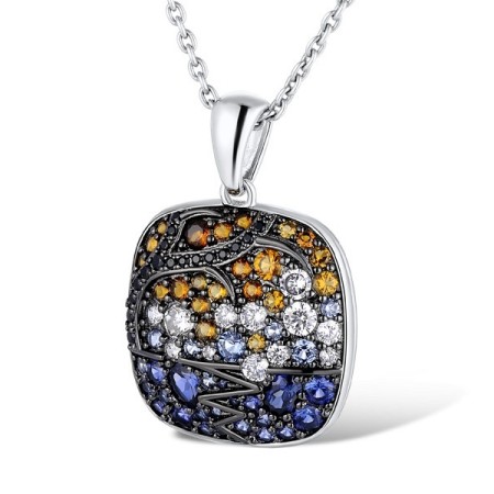 Sterling Silver w/ Black White Plating Pendant Black spinel,Blue Spinel,Created Sapphire,White Cubic Zirconia,Yellow Nano Cubic Zirconia (Ci (P311070MULSK925)