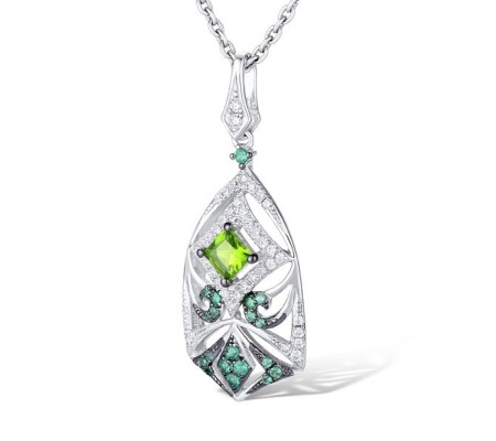 Sterling Silver w/ Black White Plating Pendant Green Glass,Green Spinel,White Cubic Zirconia (P311072GGNZSK925)