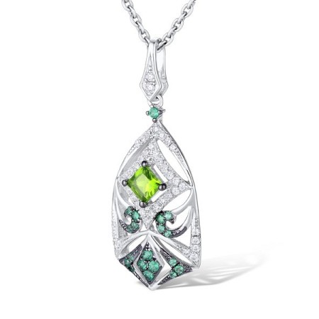 Sterling Silver w/ Black White Plating Pendant Green Glass,Green Spinel,White Cubic Zirconia (P311072GGNZSK925)