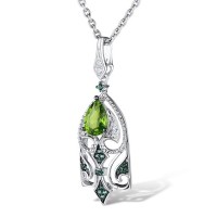 Sterling Silver w/ Black White Plating Pendant Green Glass,Green Spinel,White Cubic Zirconia (P311073GGNZSK925)