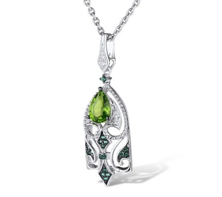 Sterling Silver w/ Black White Plating Pendant Green Glass,Green Spinel,White Cubic Zirconia (P311073GGNZSK925)