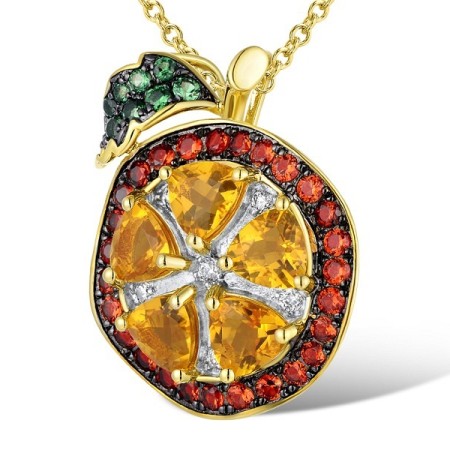 Sterling Silver w/ Yellow Black White Plating Pendant Green Spinel,Orange Zircon,White Cubic Zirconia,Yellow Glass (P311081MULSZ925)