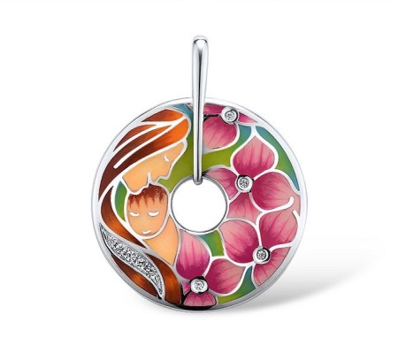 Sterling Silver Pendant Created white sapphire,Enamel (P311412ENASL925)