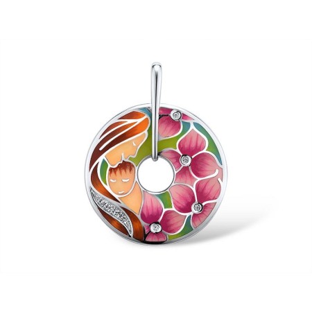 Sterling Silver Pendant Created white sapphire,Enamel (P311412ENASL925)