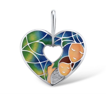 Sterling Silver Pendant Created white sapphire,Enamel (P311413ENASL925)