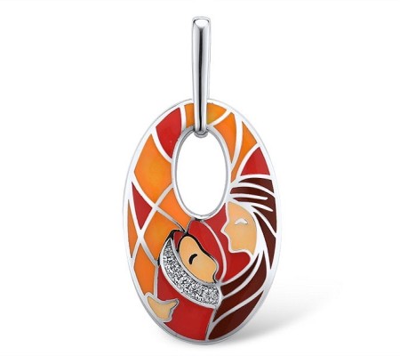 Sterling Silver Pendant Created white sapphire,Enamel (P311414ENASL925)