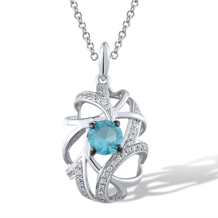 Sterling Silver w/ Black White Plating Pendant Blue Glass,White Cubic Zirconia without chain (P311553BLGZSK925)