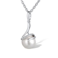 Sterling Silver Pendant Fresh Water White Pearl,White Cubic Zirconia (P311598FWZSL925)