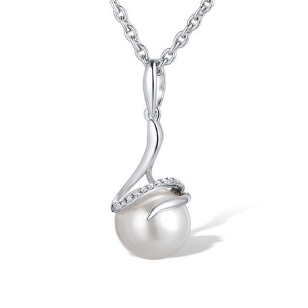 Sterling Silver Pendant Fresh Water White Pearl,White Cubic Zirconia (P311598FWZSL925)
