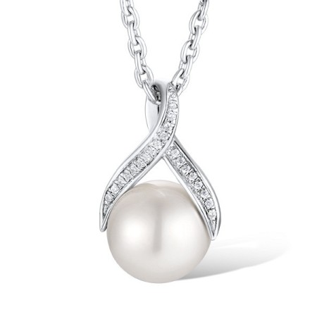Sterling Silver Pendant Fresh Water White Pearl,White Cubic Zirconia (P311599FWZSL925)