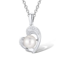 Sterling Silver Pendant Fresh Water White Pearl,White Cubic Zirconia (P311602FWZSL925)