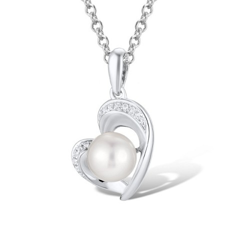 Sterling Silver Pendant Fresh Water White Pearl,White Cubic Zirconia (P311602FWZSL925)