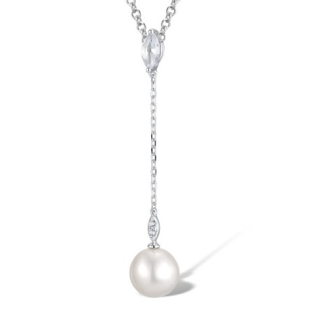 Sterling Silver Pendant Created white sapphire,Fresh Water White Pearl,White Glass (P311610CFPWSL925)
