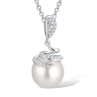 Sterling Silver Pendant Fresh Water White Pearl,White Cubic Zirconia (P311611FWZSL925)