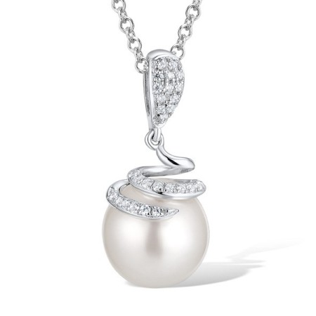 Sterling Silver Pendant Fresh Water White Pearl,White Cubic Zirconia (P311611FWZSL925)