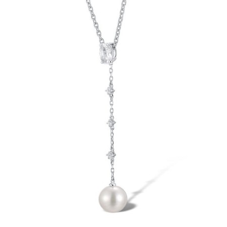 Sterling Silver Pendant Created white sapphire,Fresh Water White Pearl,White Glass (P311613CFPWSL925)