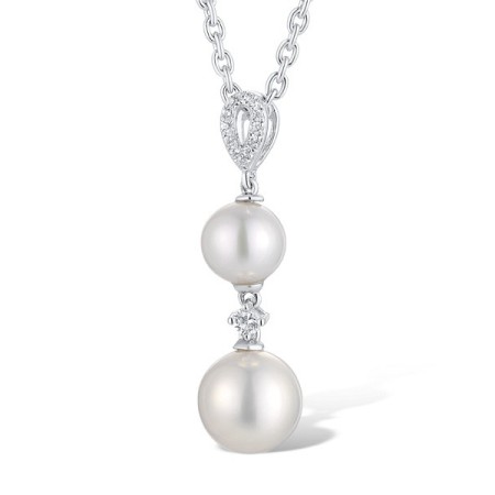 Sterling Silver Pendant Created white sapphire,Fresh Water White Pearl,White Cubic Zirconia (P311637CFPZSL925)