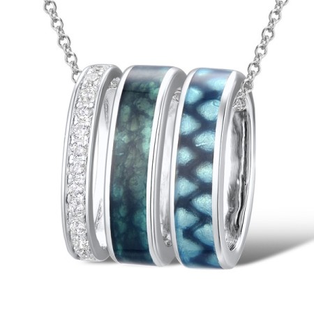 Sterling Silver Pendant Enamel,White Cubic Zirconia (P311874ENASL925)