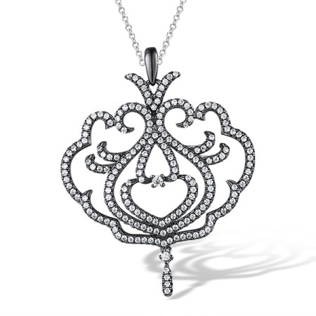 Sterling Silver w/ Black Plating Pendant White Cubic Zirconia (P312213WCZSB925)