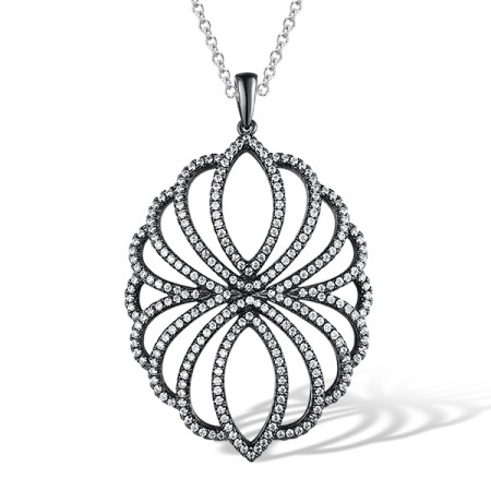 Sterling Silver w/ Black Plating Pendant White Cubic Zirconia (P312214WCZSB925)