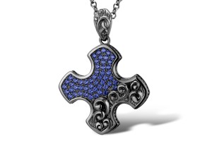 Sterling Silver w/ Black Plating Pendant Blue Nano Cubic Zirconia (P312252BNZSB925)