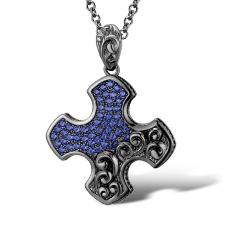 Sterling Silver w/ Black Plating Pendant Blue Nano Cubic Zirconia (P312252BNZSB925)