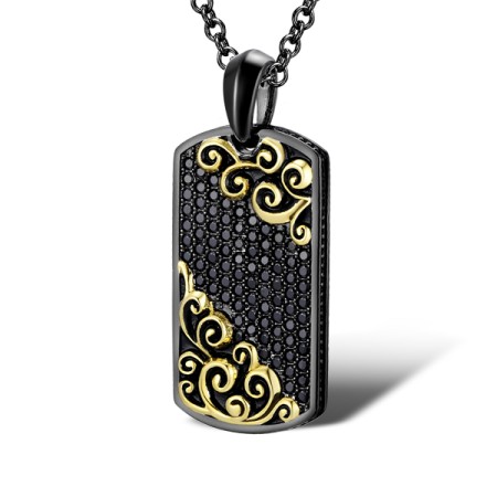 Sterling Silver w/ Yellow Black Plating Pendant Black spinel (P312255BSNSC925)