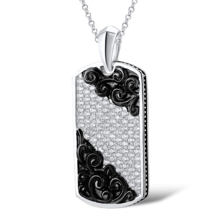 Sterling Silver w/ Black White Plating Pendant White Cubic Zirconia (P312255WCZSK925)