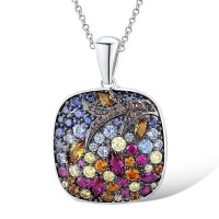 Sterling Silver w/ Black White Plating Pendant Blue Spinel,Chocolate CZ,Created Ruby,Created Sapphire,Yellow Cubic Zirconia,Yellow Nano Cubic Zirconia (Ci (P312376MULSK925)