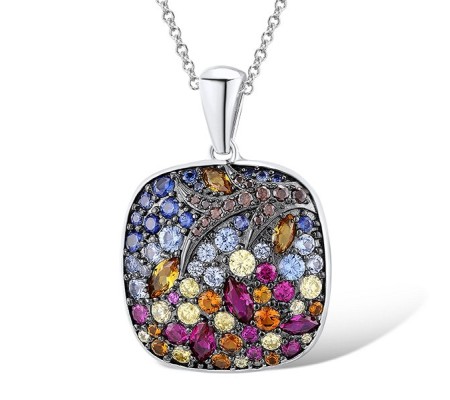 Sterling Silver w/ Black White Plating Pendant Blue Spinel,Chocolate CZ,Created Ruby,Created Sapphire,Yellow Cubic Zirconia,Yellow Nano Cubic Zirconia (Ci (P312376MULSK925)