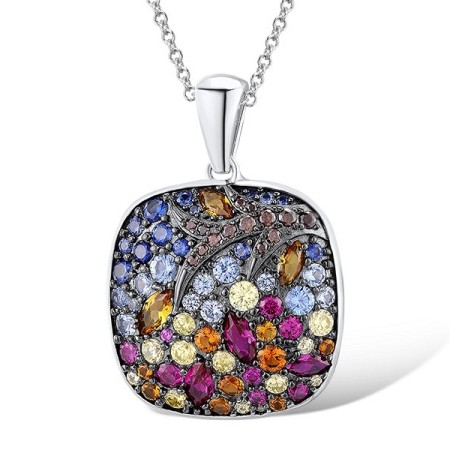 Sterling Silver w/ Black White Plating Pendant Blue Spinel,Chocolate CZ,Created Ruby,Created Sapphire,Yellow Cubic Zirconia,Yellow Nano Cubic Zirconia (Ci (P312376MULSK925)