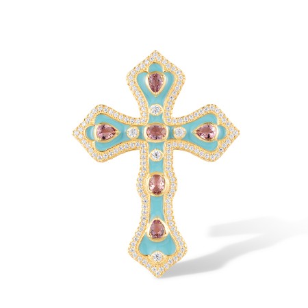 Sterling Silver w/ Yellow Plating Pendant Enamel,Purple Glass,White Cubic Zirconia without chain (P312387ENASY925)