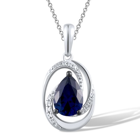 Sterling Silver w/ Black White Plating Pendant Created Sapphire,White Cubic Zirconia without chain (P312550CRSZSK925)