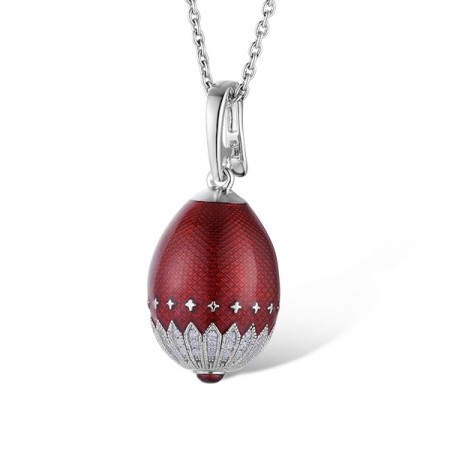 Sterling Silver Pendant Enamel,Red Glass,White Cubic Zirconia (P312701ENA3SL925)