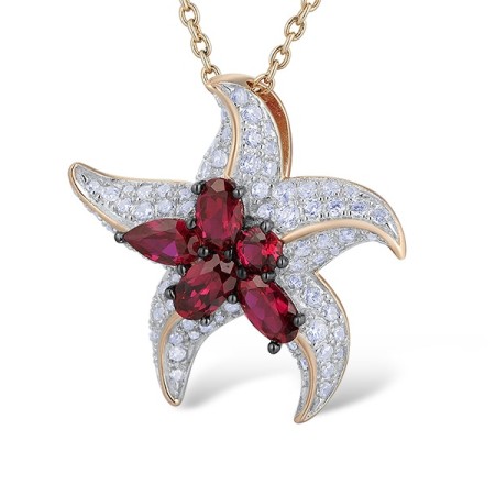 Sterling Silver w/ Rose Black White Plating Pendant Created Ruby,White Cubic Zirconia (P312822CRZSV925)