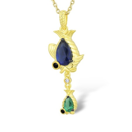 Sterling Silver w/ Yellow Black Plating Pendant Black spinel,Blue Glass,Green Glass,White Cubic Zirconia (P312823MULSC925)