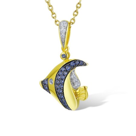 Sterling Silver w/ Yellow Black White Plating Pendant Blue Nano Cubic Zirconia,White Cubic Zirconia (P312825BZZSZ925)