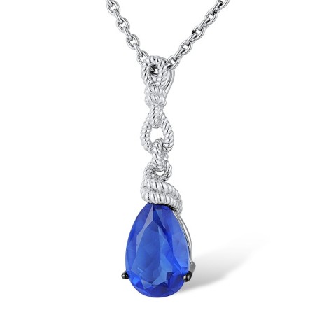 Sterling Silver w/ Black White Plating Pendant Blue Glass (P312832BLGSK925)