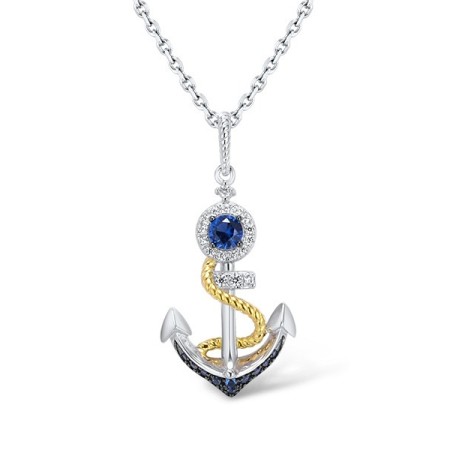 Sterling Silver w/ Yellow Black White Plating Pendant Blue Nano Cubic Zirconia,White Cubic Zirconia (P312833BZZSZ925)
