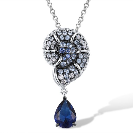 Sterling Silver w/ Black White Plating Pendant Blue Glass,Blue Nano Cubic Zirconia,Blue Spinel,White Cubic Zirconia (P312835MULSK925)