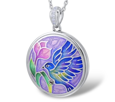 Sterling Silver Pendant Enamel,White Cubic Zirconia (P312842ENASL925)